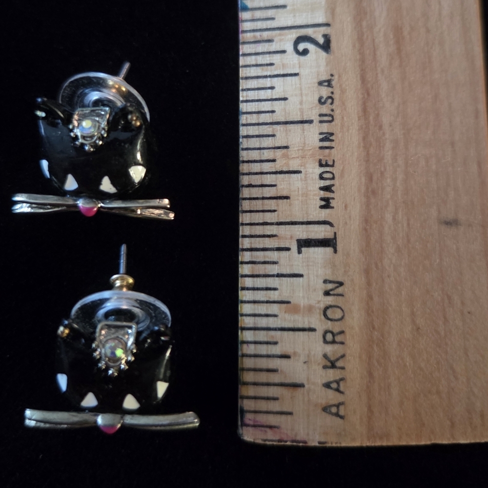 2 Pair! Vtg Whimsical Black Cat Earrings - Picture 11 of 11